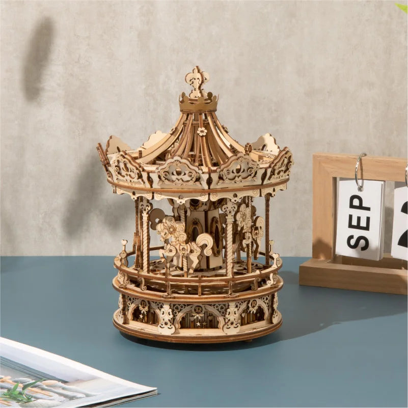 Puzzle 3D en Bois | Carousel musical