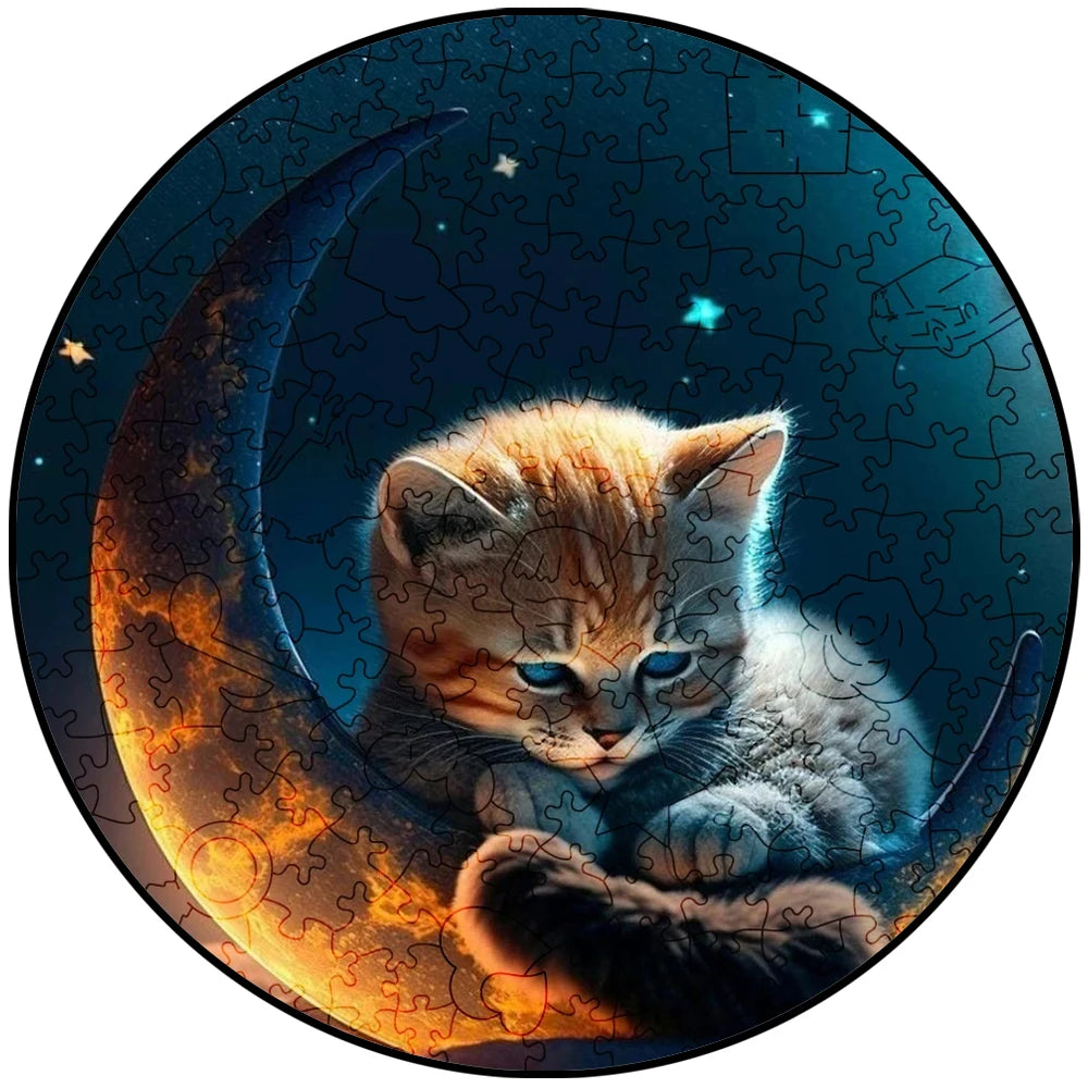 Puzzle 2D en Bois | Chaton de Lune