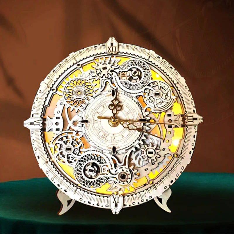Puzzle 3D en Bois | Horloge Lumineuse