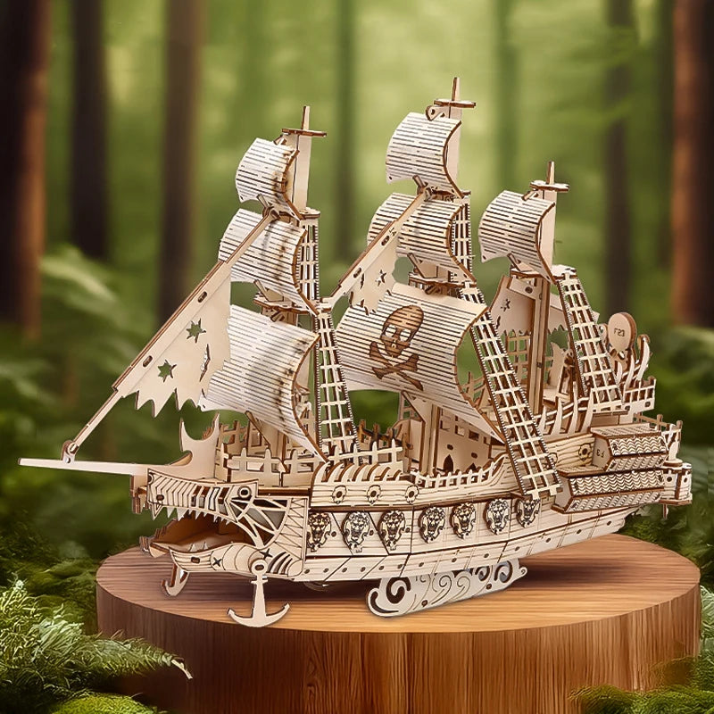 Puzzle 3D en Bois | Bateau Pirate