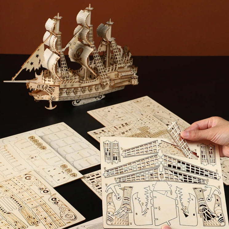 Puzzle 3D en Bois | Bateau Pirate