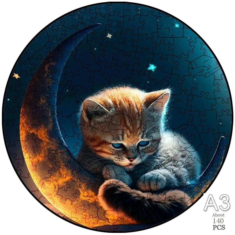 Puzzle 2D en Bois | Chaton de Lune