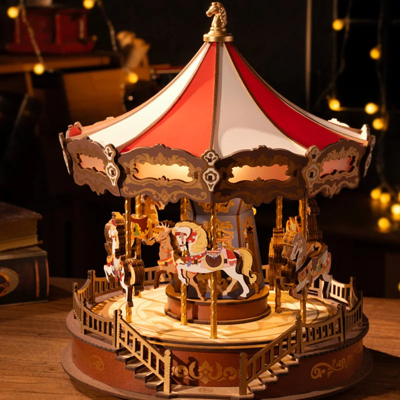 Puzzle 3D en Bois | Carrousel musical