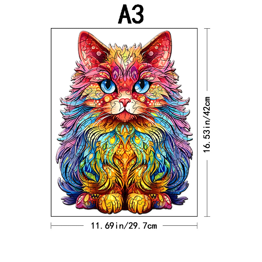 Puzzle 2D en Bois | Chat Multicolore