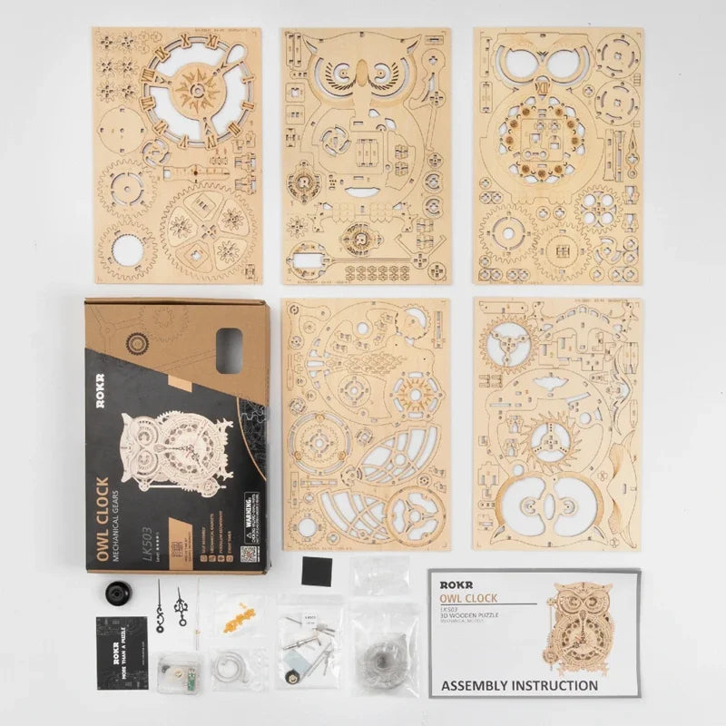 Puzzle 3D en Bois | Horloge Chouette