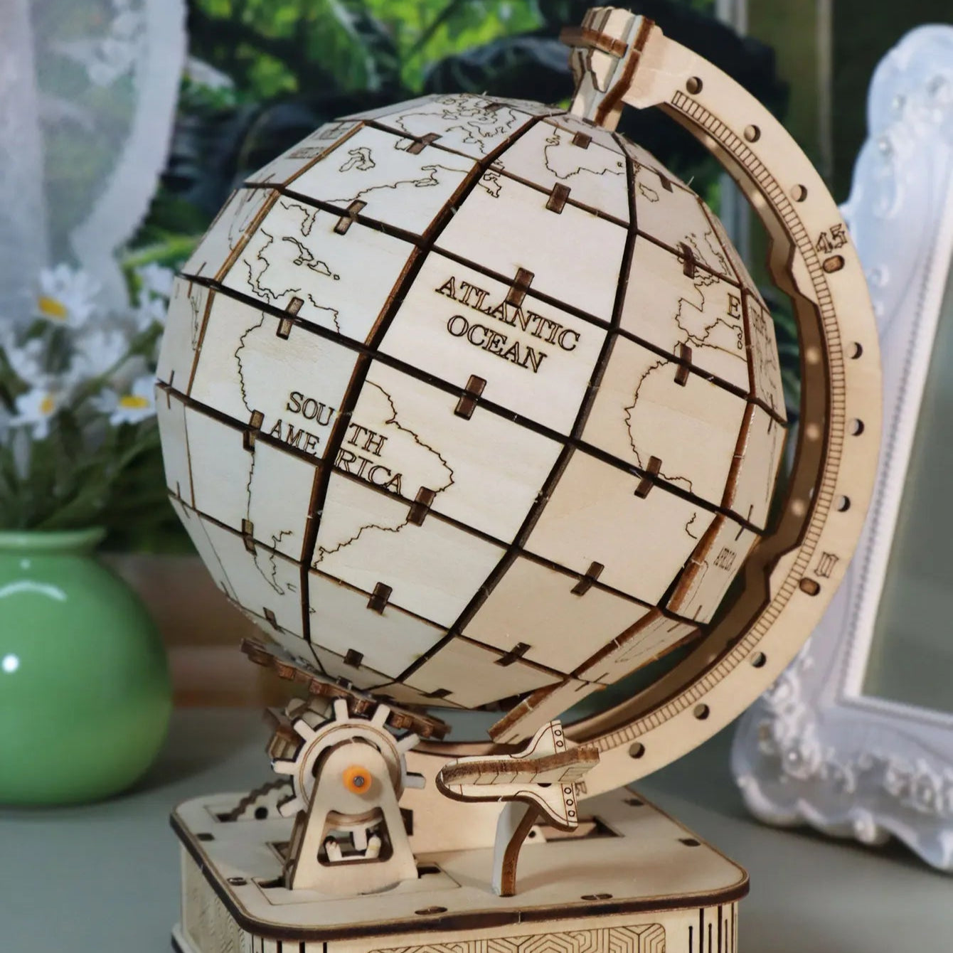 Puzzle 3D en Bois | Globe Terrestre Mécanique
