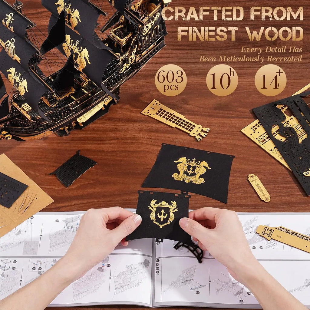Puzzle 3D en Bois | Bateau Pirate